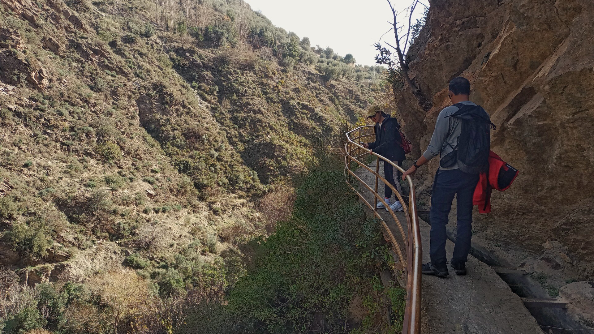 High above the Lanjaron river in Spain on a narrow walkway
