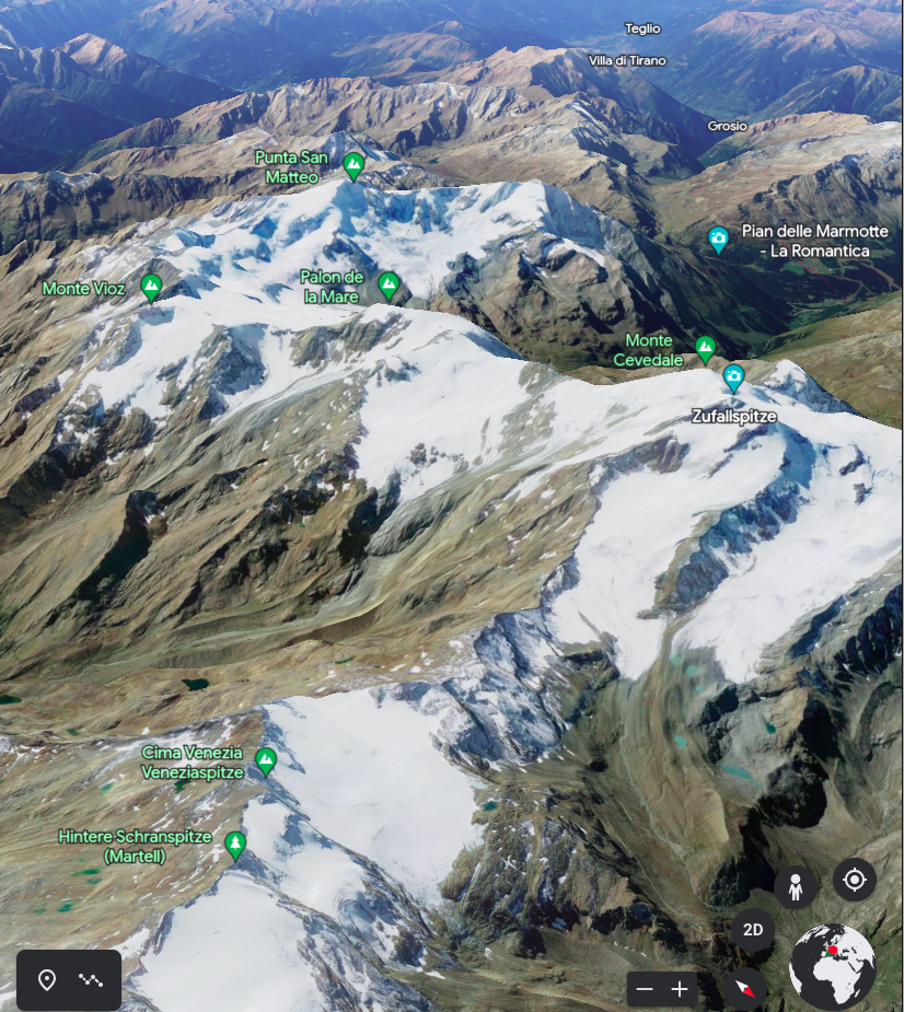 Screenshot from Google Earth looking south west above the town of Schlanders on the Austria Italian border.