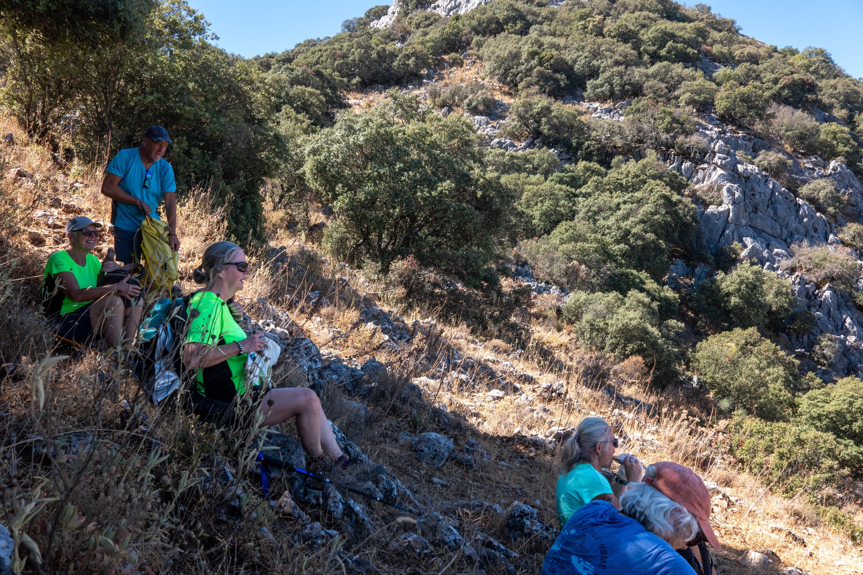 Lunch stop amid a shaded and steep hillside