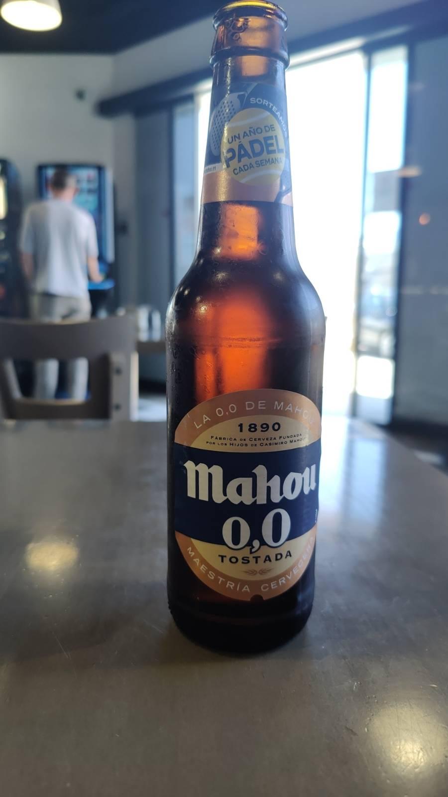 A bottle of Spanish Mahou non alcohol beer