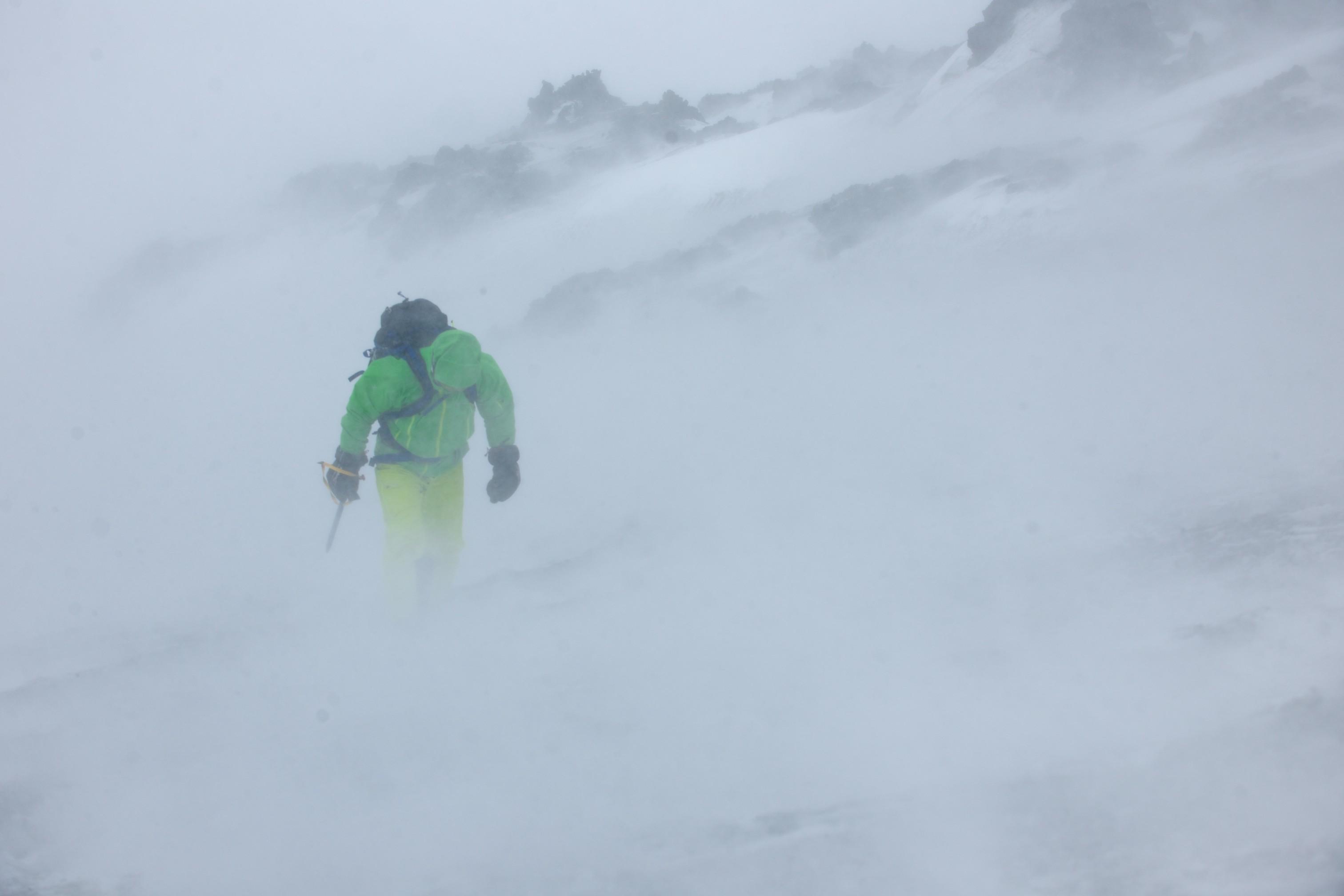 Blizzard conditions above base camp