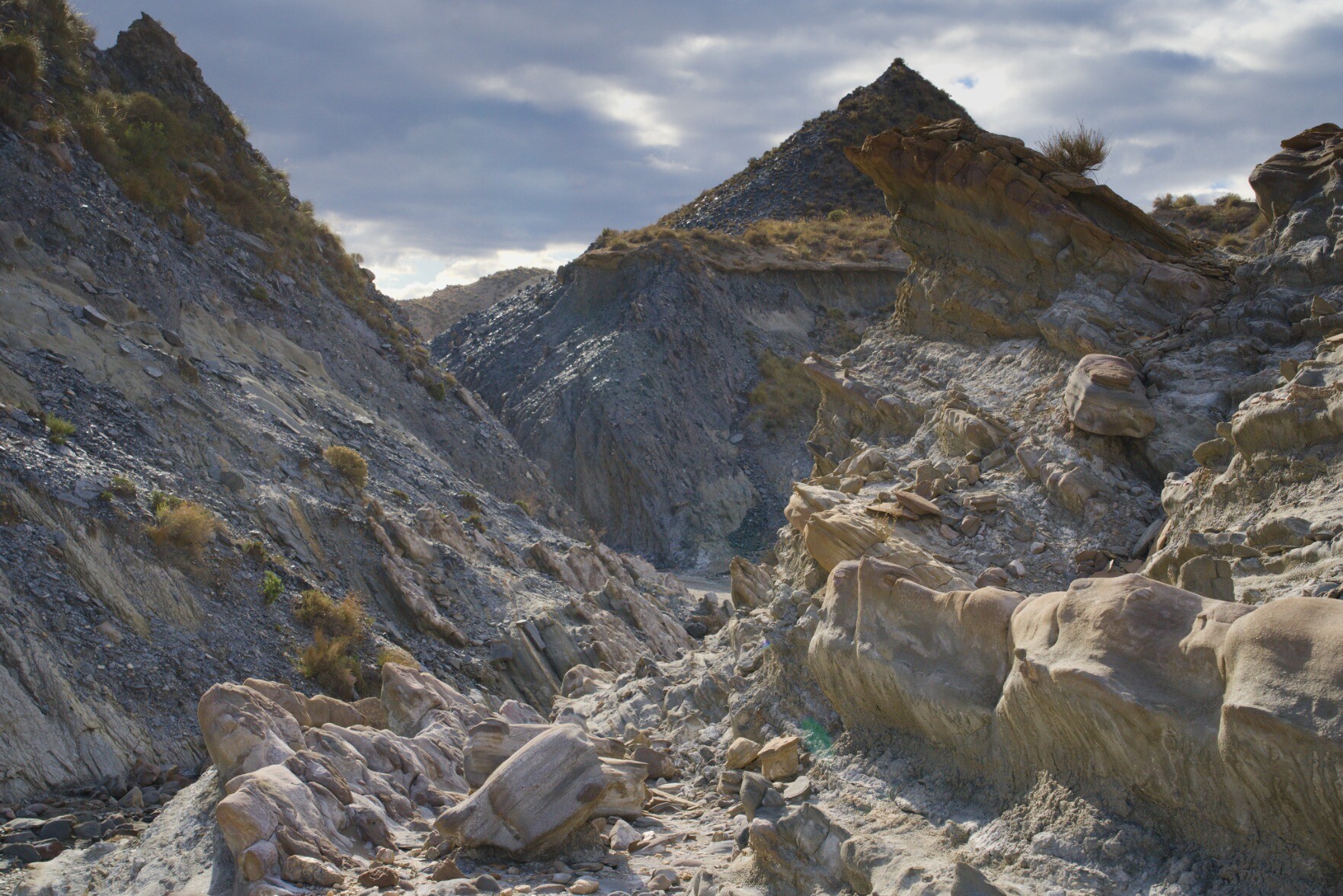 Valley with strange and unusual rock formations. Tabernas, desert badlands, Almeria, Spain