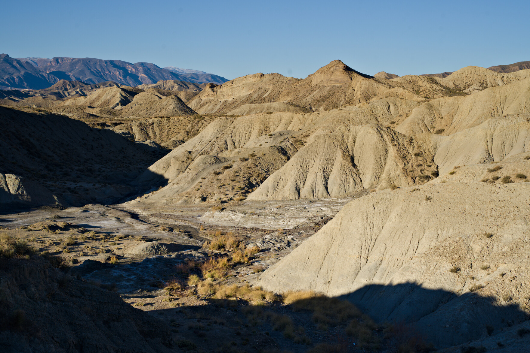 Early morning sunlight in the Tabernas desert badlands in Almeria Spain