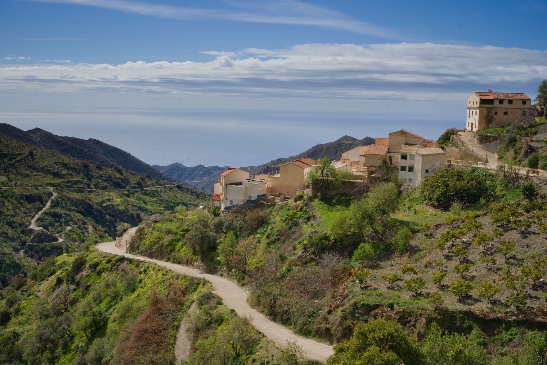 Spanish village of Polopos sat on a hillside overlooking the sea