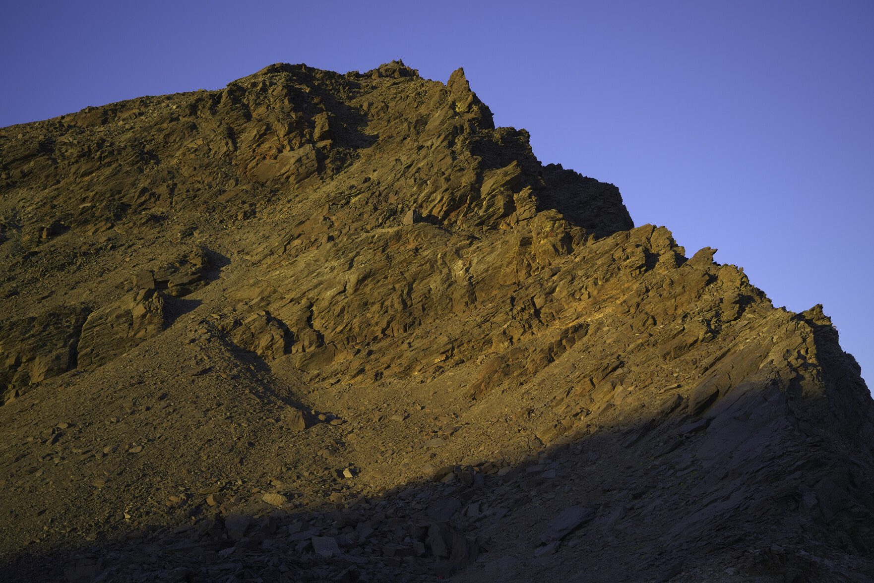 Morning sun on the NE face of Mulhacen. Spot the bivvy site?