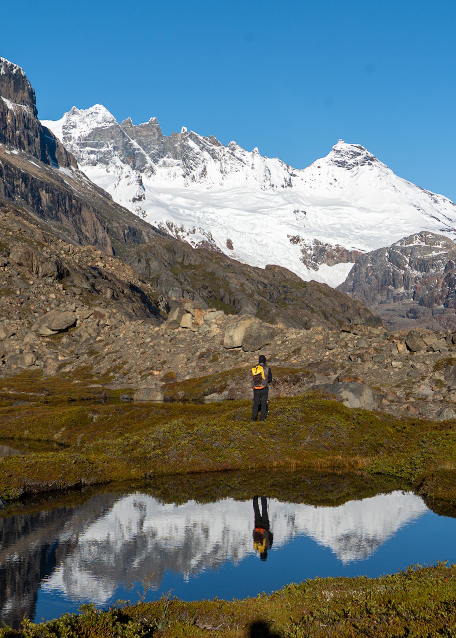 A perfect morning and I am reflected in a small lake as is the Marconi range in the background